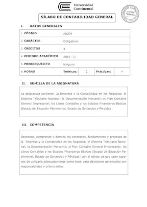 Sílabo A0079 Contabilidad General