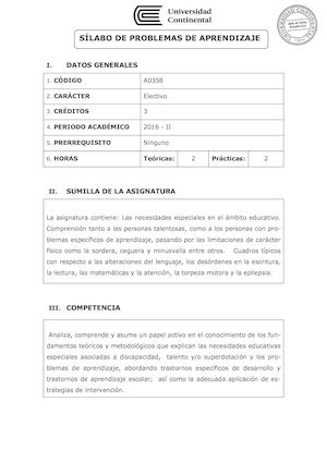 Silabo A0358 Problemas De Aprendizaje