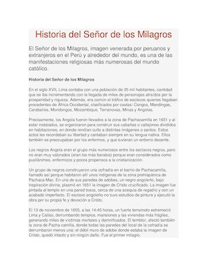 Historia Del Señor De Los Milagros