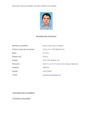 Hoja De Vida Daniel Felipe Garcia Pulgarin
