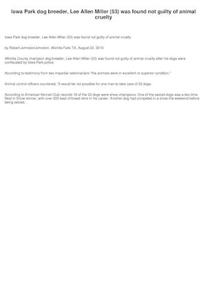 Iowa Park dog breeder, Lee Allen Miller (53) was found not guilty of animal cruelty