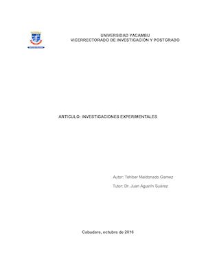 ARTICULO. INVESTIGACIÓN EXPERIMENTAL