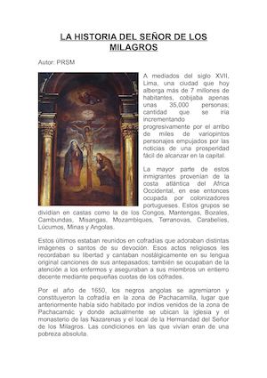 Historia Del Señor De Los Milagros