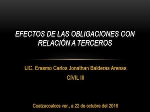 Efectos De Las Obligaciones Con Relación A Terceros Exposición Civil Iii