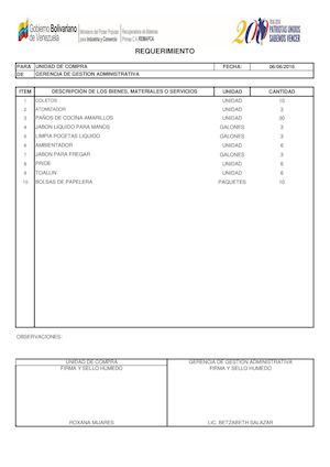 Requerimiento Material De Limpieza