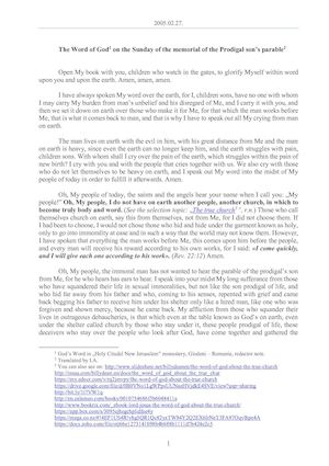 2005.02.27 - The Word of God on the Sunday of the memorial of the Prodigal son’s parable