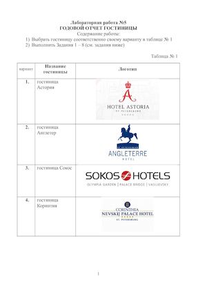 ЛАБ РАБОТА Оформление ГОДОВОГО ОТЧЕТА ГОСТИНИЦЫ