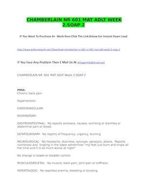 CHAMBERLAIN NR 601 MAT ADLT WEEK 2 SOAP 2