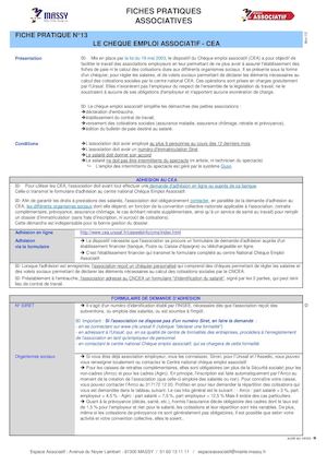 Fiche 13 Le Chèque Emploi Associatif Cea