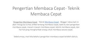 Pengertian Membaca Cepat - Teknik Membaca Cepat