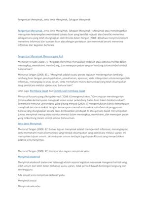 Pengertian Menyimak, Jenis Jenis Menyimak, Tahapan Menyimak