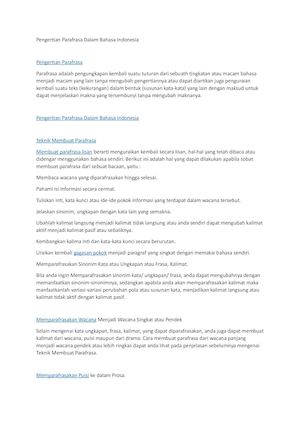 Pengertian Parafrasa Dalam Bahasa Indonesia