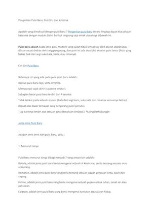 Pengertian Puisi Baru, Ciri Ciri, Dan Jenisnya