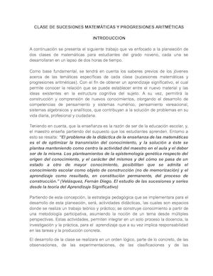 Sucesiones Matemáticas Y Progresiones Aritmeticas