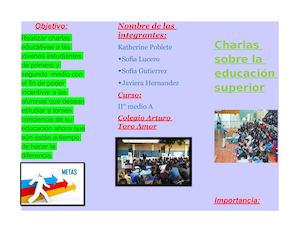 Triptico del servicio: "Charlas sobrela educación superior"