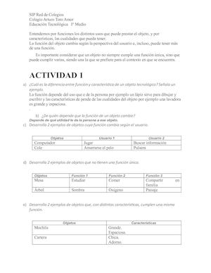 Diferencias Entre Función Y Características De Un Objeto Tecnológico I° Medio (1)
