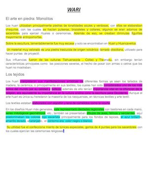 Wari, Resumen De Mis Temas Textiles Y Estatuillas