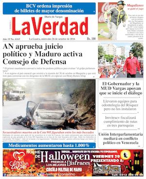 La Guaira, miercoles 26 de octubre de 2016 Año 20 No. 6165