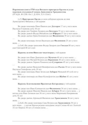 Переписная книга 1710 года Вятского пригорода Орлова и уезда