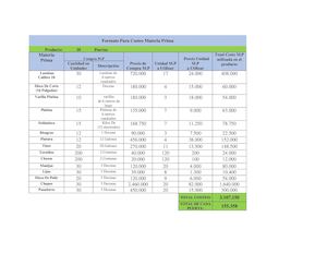 Formato Para Costeo Materia Prima