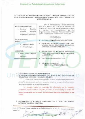Acta Comité Empresa Sevilla Feu Vert Octubre 16