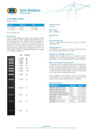 6397 Data Sheet 1 Kb Dna Ladder Rtl