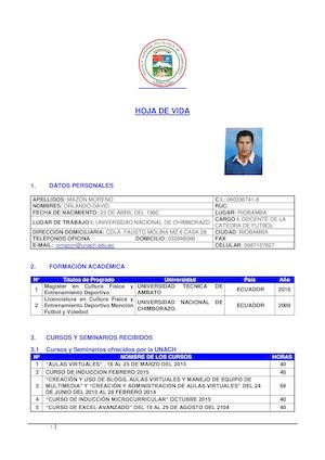 Hoja De Vida Espoch Agosto 2016