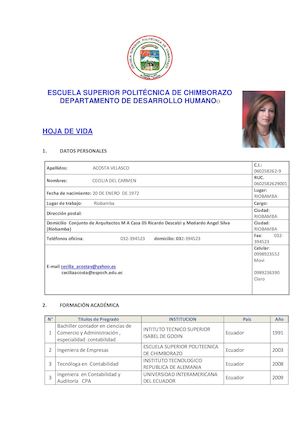 Hoja De Vida Espoch 2016