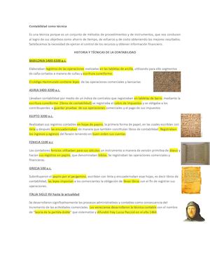 Historia Y Tecnicas De Contabilidad