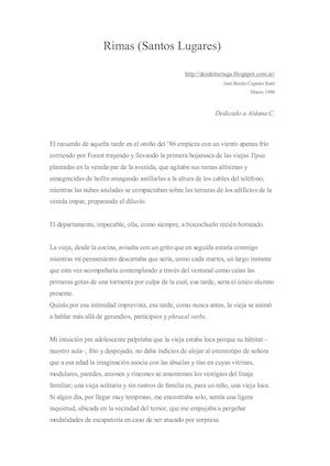 Rimas (Santos Lugares) Cuento Marzo 1996 Jose Benito Cupeiro Ratti