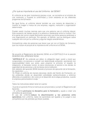 Por Qué Es Importante El Uso Del Uniforme Del Sena