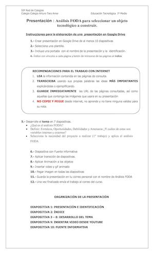 Guía Presentación Analisis Foda I° Medio