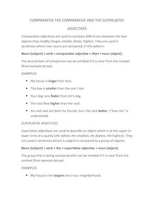 Comparative The Comparative And The Superlative