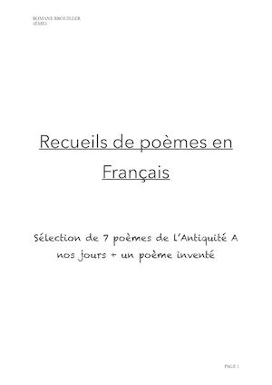 Brouiller Romane 4éme Poèmes De L'antiquité À Nos Jours