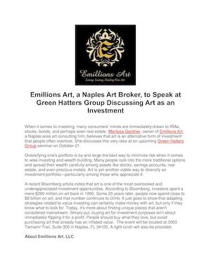 Emillions Art, a Naples Art Broker, to Speak at Green Hatters Group Discussing Art as an Investment