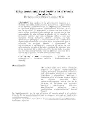 Ética Profesional Y Rol Docente En El Mundo Globalizado - Word
