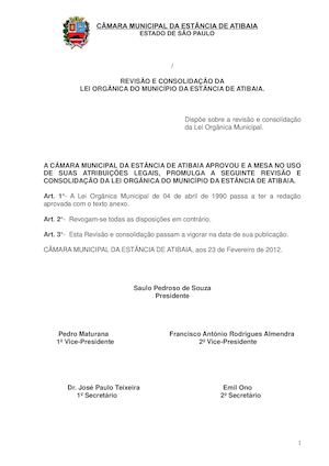 Lei Orgânica Do Município De Atibaia