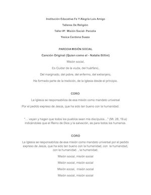 Taller #1 Parodia Mision Social Religión