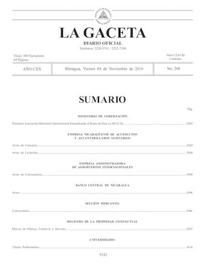 Gaceta No 208 Viernes 04 De Noviembre De 2016