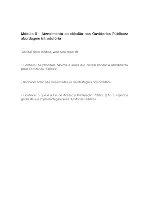 Modulo Ii Ouvidoria Na Administração Pública