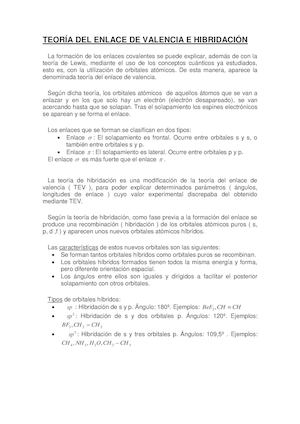 Teoría Del Enlace De Valencia E Hibridación