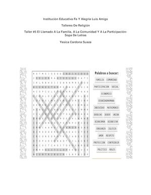 Taller #5 El Llamado A La Familia, A La Comunidad Y A La Participación Sopa De Letras