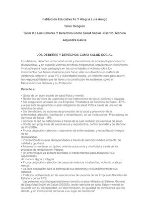Taller # 6 Los Deberes Y Derechos Como Salud Social –Escrito Técnico