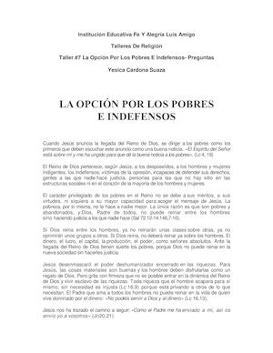 Taller #7 La Opción Por Los Pobres E Indefensos Preguntas