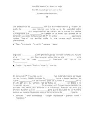 Taller #7 tercer periodo-el cuidado por la creación de Dios