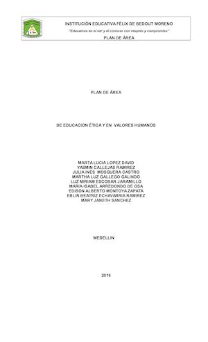 Plan de área: Ética Y Valores 2016