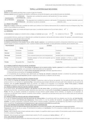 Física Y Química Resumen Tema 2 La Materia Que Nos Rodea