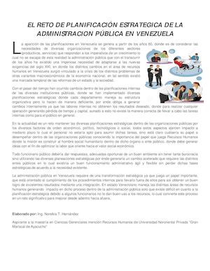 EL RETO DE PLANIFICACIÓN ESTRATEGICA DE LA ADMINISTRACIÓNN PÚBLICA EN VENEZUELA