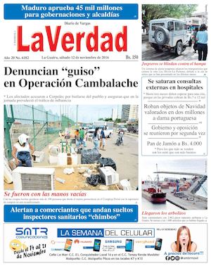 La Guaira, sabado 12 de noviembre de 2016 Año 20 No. 6182