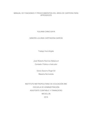 MANUAL DE FUNCIONES Y PROCEDIMIENTOS DEL ÁREA DE CARTERA PARA APRENDICES